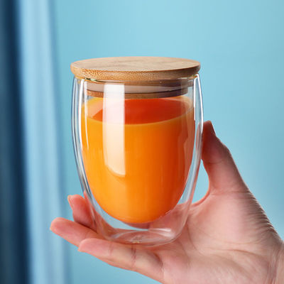 doppel-wandige Glaskaffeetassen 250ml 350ml 450ml mit Bambusdeckel