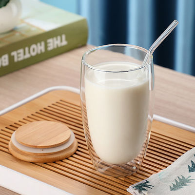 doppel-wandige Glaskaffeetassen 250ml 350ml 450ml mit Bambusdeckel