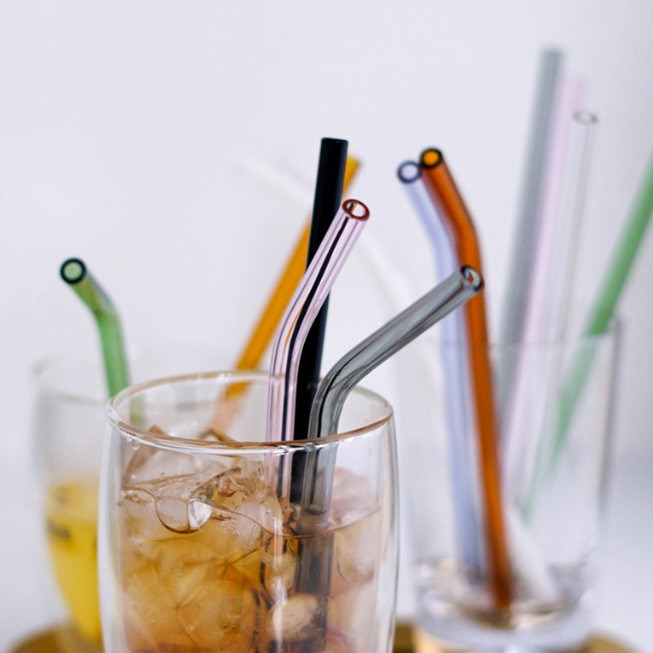 Wiederverwendbare Glasstroh-mehrfache farbige Borosilicat-Glastrinkhalme