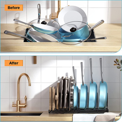 Schwarzes Metalljustierbarer Topf und -Pan Organizer Rack For Cabinet