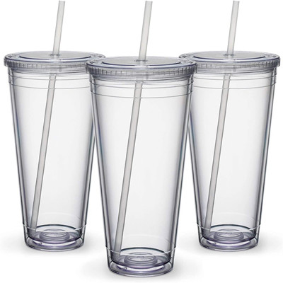 Transparente 32 oz isolierte doppelwandige Becher aus PS-Material