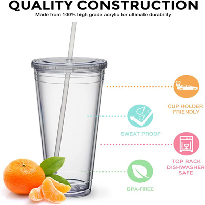 Transparente 32 oz isolierte doppelwandige Becher aus PS-Material