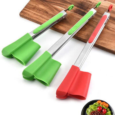 Edelstahl-Salat-Koch-Grillspatel-Silikon-Clips 2 in 1