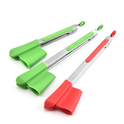 Edelstahl-Salat-Koch-Grillspatel-Silikon-Clips 2 in 1