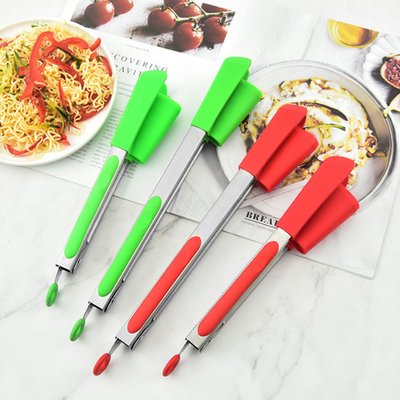 Edelstahl-Salat-Koch-Grillspatel-Silikon-Clips 2 in 1