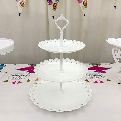 Weiße 2 3 Stand-Frucht-Platten-Plastikkuchen des Reihen-kleinen Kuchens für Hochzeit