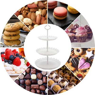 Weiße 2 3 Stand-Frucht-Platten-Plastikkuchen des Reihen-kleinen Kuchens für Hochzeit