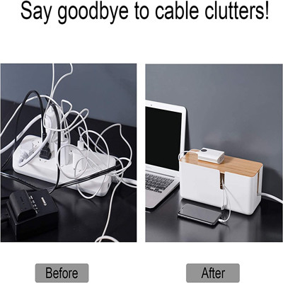 Kleiner Kabel-Management-Plastikkasten mit Bambusdeckel