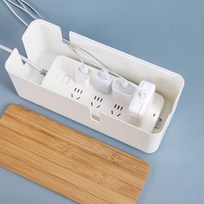 Kleiner Kabel-Management-Plastikkasten mit Bambusdeckel