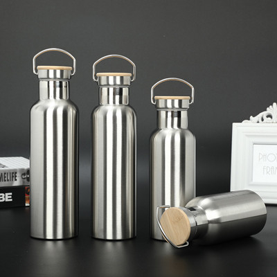 Doppelwandige 12-oz-Edelstahl-Sportflasche mit Holzdeckel