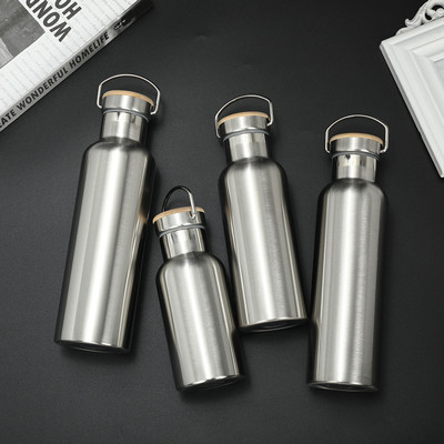 Doppelwandige 12-oz-Edelstahl-Sportflasche mit Holzdeckel