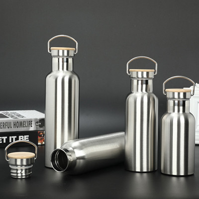 Doppelwandige 12-oz-Edelstahl-Sportflasche mit Holzdeckel