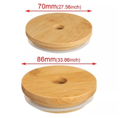 Haushaltsware 70mm/86mm Bambus-Mason Lids mit Straw Hole- und Silikon-Robbe Mason Caps