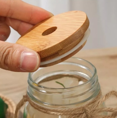 Haushaltsware 70mm/86mm Bambus-Mason Lids mit Straw Hole- und Silikon-Robbe Mason Caps