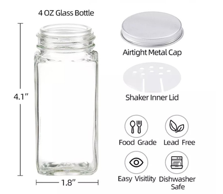 Küchen-quadratische Gewürz-Gläser 12pcs 120ml mit Shaker Lids And Airtight Metal-Deckeln