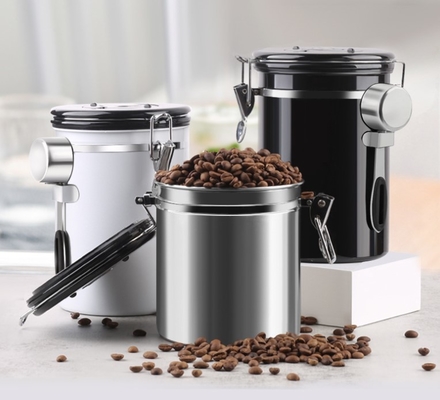Edelstahl 500g wesentlicher Kanister Barista Tools Coffee Airtight mit CO2-Ventil und Löffel