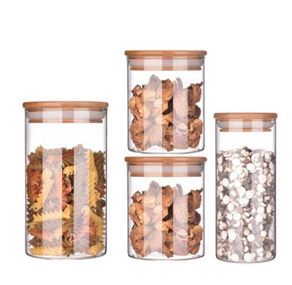 Hohe Borosilicat-Glas-Gewürz-Vorratsbehälter mit Bambusdeckeln