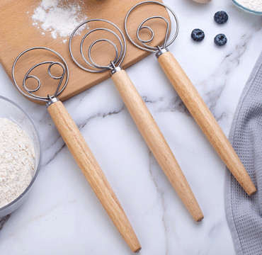 Teig-Schneebesen mit Edelstahl-Ring u. hölzerner Schneebesen für Brot-Backen-Werkzeug