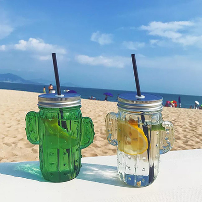 Haushalts-Glaskaktus-Wasser-Schalen-Sommer Juice Cup With Straw 400ml