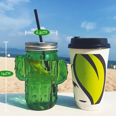 Haushalts-Glaskaktus-Wasser-Schalen-Sommer Juice Cup With Straw 400ml