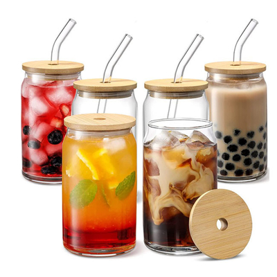 16oz freier Raum Mason Soda Juice Glass Jars mit Bambusdeckeln und Glasstroh