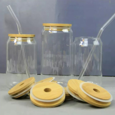 16oz freier Raum Mason Soda Juice Glass Jars mit Bambusdeckeln und Glasstroh