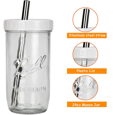 Glastee der großen Öffnung wiederverwendbare Smoothie-Schalen mit Stroh 16oz 24oz