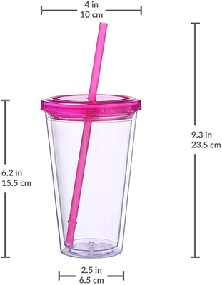 Transparente doppel-wandige trinkende Getränkeplastikschale der Trommel-450ML mit Straw And Lid