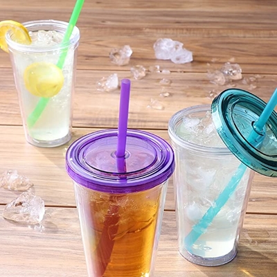 Transparente doppel-wandige trinkende Getränkeplastikschale der Trommel-450ML mit Straw And Lid