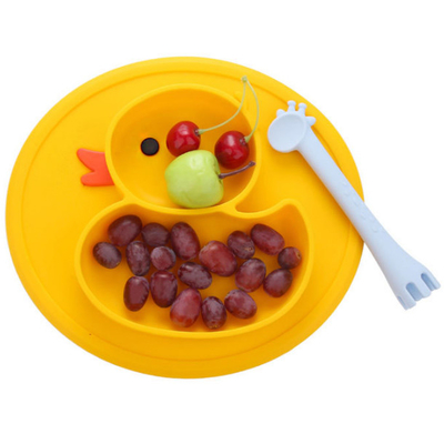 Gleiten Sie nicht gelbe Duck Silicone Divided Plate Toddler-Platten