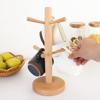 Hölzerner Massenküchen-Versorgungs-Kaffeetasse-Gestell Countertop-Baum mit 6 Haken