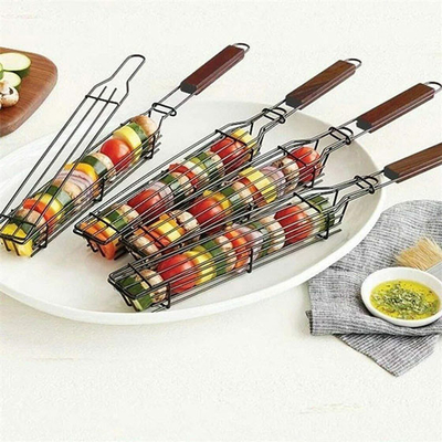 Nonstick Holzgriff GRILL Grill-Korb-Kebab, der Körbe grillt