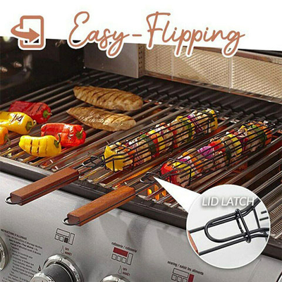 Nonstick Holzgriff GRILL Grill-Korb-Kebab, der Körbe grillt