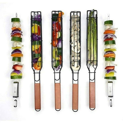 Nonstick Holzgriff GRILL Grill-Korb-Kebab, der Körbe grillt
