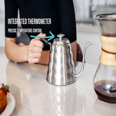 Gießen Sie über Kaffee-Edelstahl Gooseneck-Kessel mit Thermometer