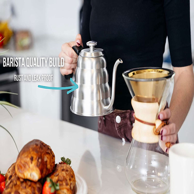 Gießen Sie über Kaffee-Edelstahl Gooseneck-Kessel mit Thermometer