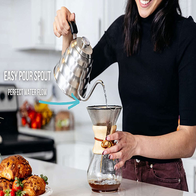 Gießen Sie über Kaffee-Edelstahl Gooseneck-Kessel mit Thermometer