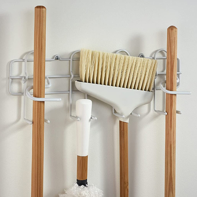 Tür-oder Wand-Berg-Mopp und Besen-Halter-Weißmetall-Stahl