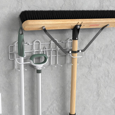 Tür-oder Wand-Berg-Mopp und Besen-Halter-Weißmetall-Stahl