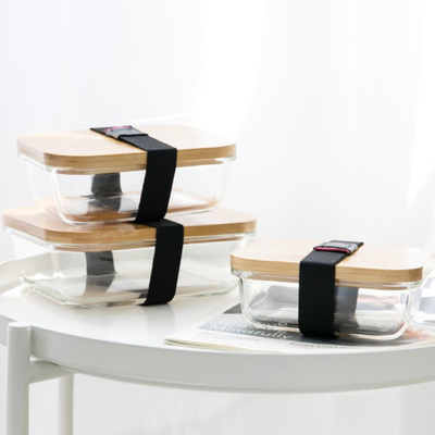 Förderndes Bambusglas Bento Box Divided Lunch Box mit elastischem Bügel