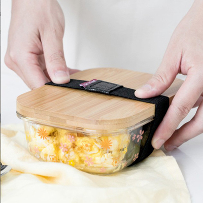 Förderndes Bambusglas Bento Box Divided Lunch Box mit elastischem Bügel