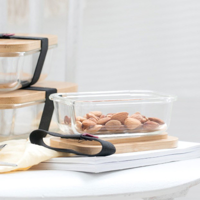 Förderndes Bambusglas Bento Box Divided Lunch Box mit elastischem Bügel