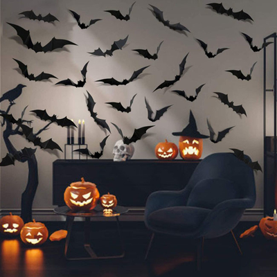 12pcs Weihnachten PVCs Halloween verziert schwarze Schläger der Aufkleber-3D für Wand-Dekor
