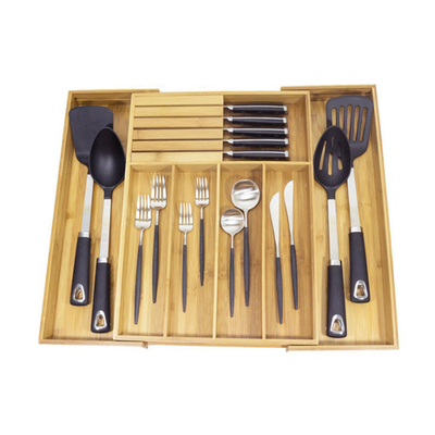 Dehnbarer Bambusküchen-Gerät-Tafelsilber-Fach-Tischbesteck-Organisator Tray
