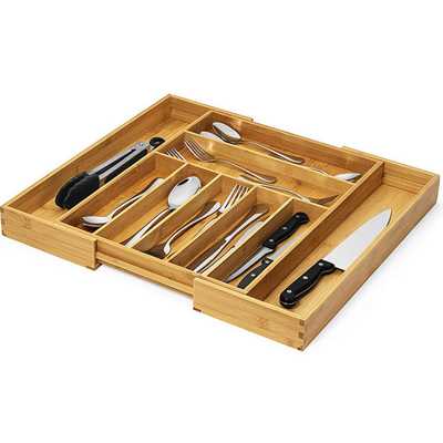 Dehnbarer Bambusküchen-Gerät-Tafelsilber-Fach-Tischbesteck-Organisator Tray