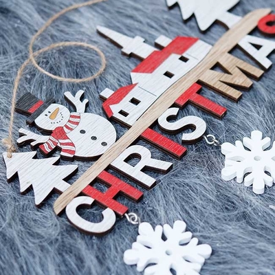 Hauptrestaurant-hölzerne Weihnachtstür, die Santa Snowman Elk Decoration hängt