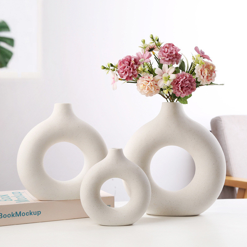 Nordischer runder Blumen-Donut-MehrfarbenVase für Hauptdekor