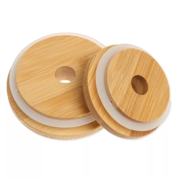 Haushaltsware 70mm/86mm Bambus-Mason Lids mit Straw Hole- und Silikon-Robbe Mason Caps
