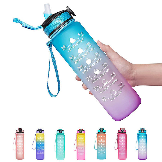 32 Unze-Wasser-Flasche mit freier Trinkwasser-Flasche des Stroh-BPA mit Stunden erhöhen Wasser-Aufnahme von den ganzen Tag