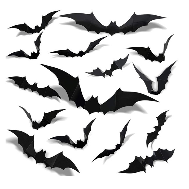 12pcs Weihnachten PVCs Halloween verziert schwarze Schläger der Aufkleber-3D für Wand-Dekor